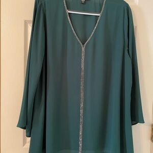 Karen Kane Teal Blouse with Metallic Trim